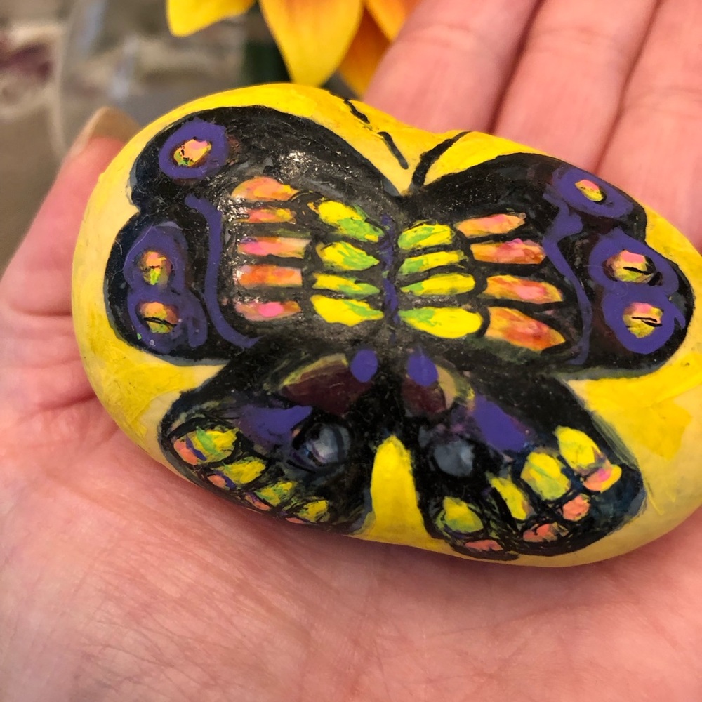 BUTTERFLY TOUCH OF SPRING HAND PAINTED ROCK